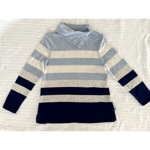 Talbots Sweater Womens size M petite buttoned cowl neck blue and white striped